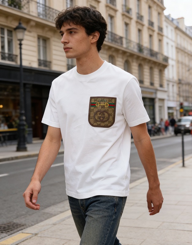 GUCCI Pocket Monogram Patch Short Sleeve T-Shirt Style 1