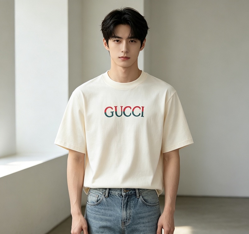 GUCCI Red Green Spliced Embroidery Short Sleeve T-Shirt Style 1