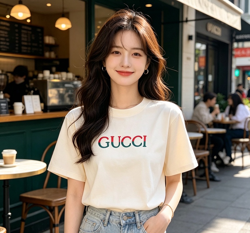GUCCI Red Green Spliced Embroidery Short Sleeve T-Shirt Style 1