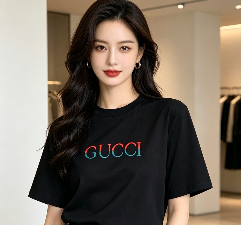 GUCCI Red Green Spliced Embroidery Short Sleeve T-Shirt Style 2