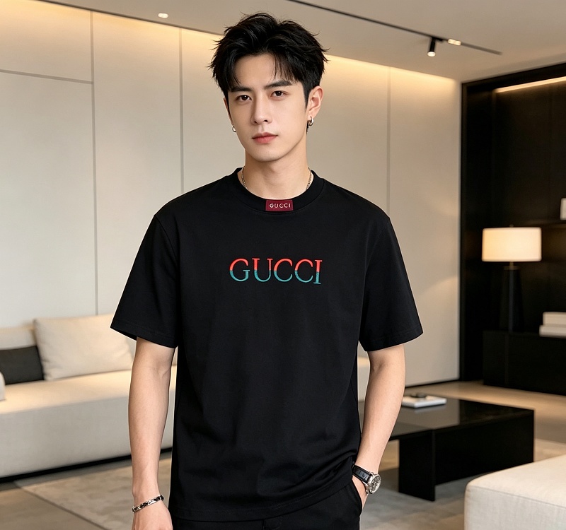 GUCCI Red Green Spliced Embroidery Short Sleeve T-Shirt Style 2