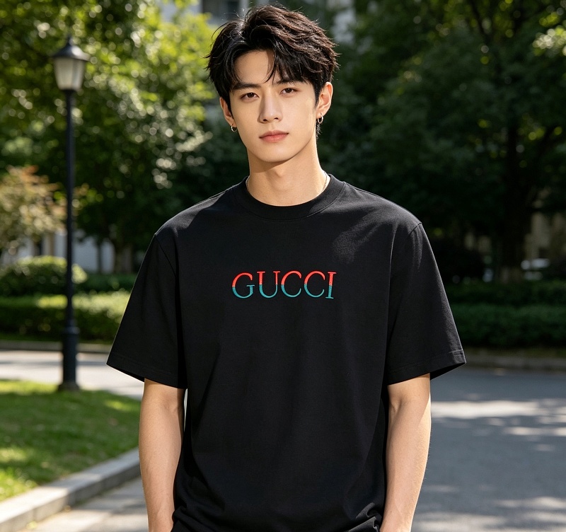 GUCCI Red Green Spliced Embroidery Short Sleeve T-Shirt Style 2