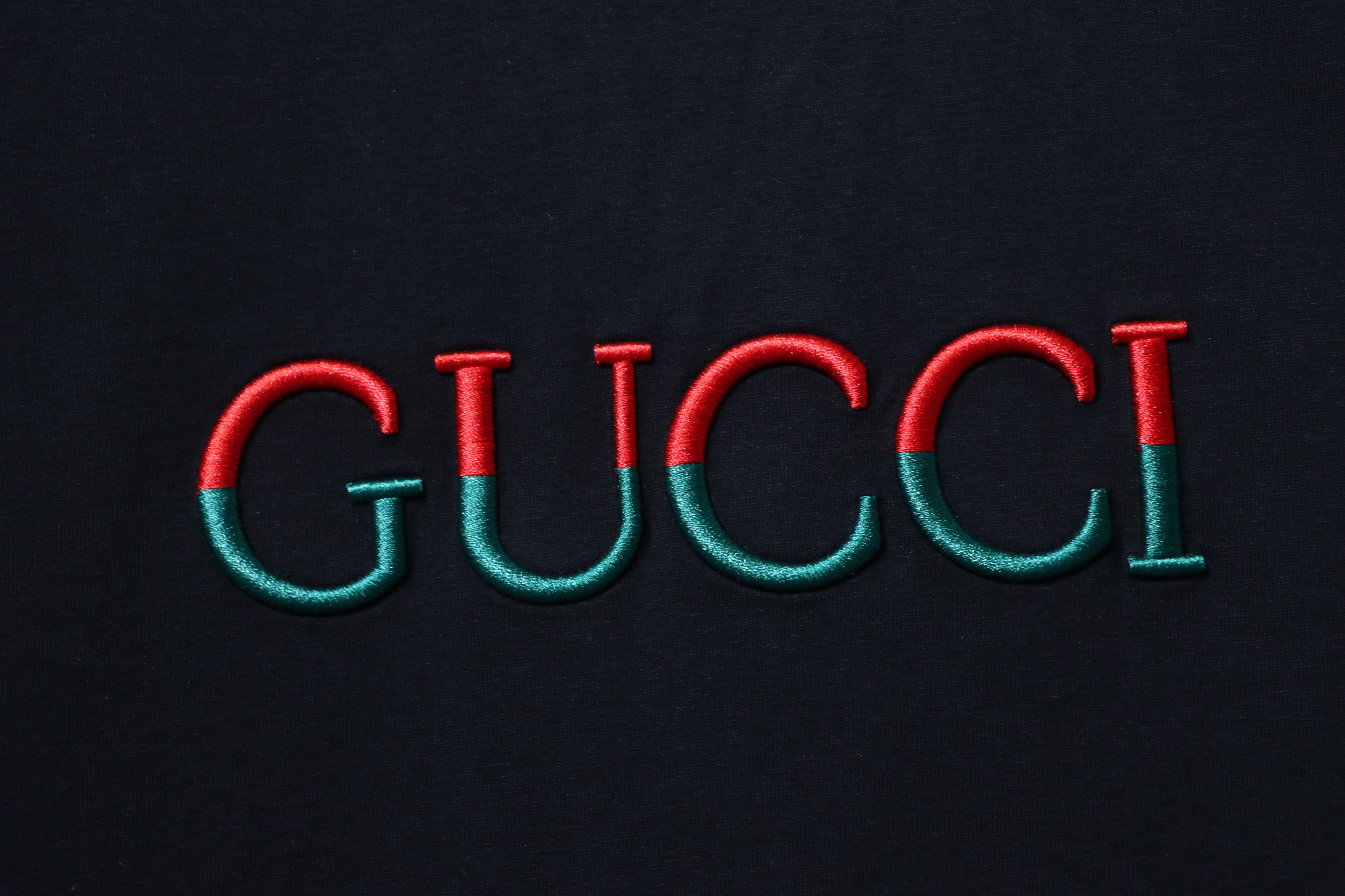 GUCCI Red Green Spliced Embroidery Short Sleeve T-Shirt Style 2