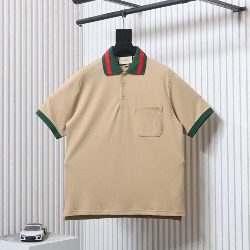 GUCCI Red Green Webbing Double G Tonal Pattern Webbing Embroidery Short Sleeve Polo Shirt Style 1