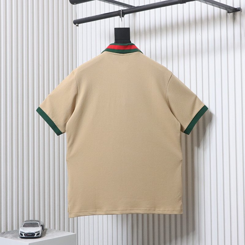 GUCCI Red Green Webbing Double G Tonal Pattern Webbing Embroidery Short Sleeve Polo Shirt Style 1
