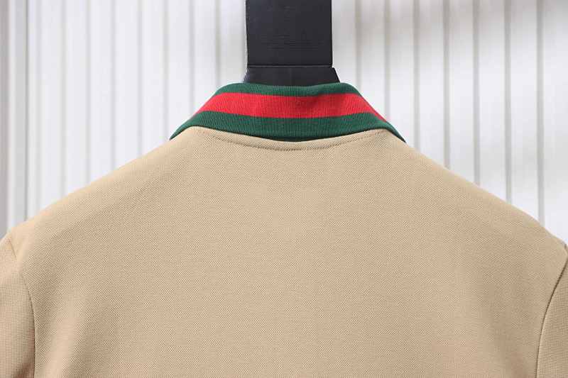 GUCCI Red Green Webbing Double G Tonal Pattern Webbing Embroidery Short Sleeve Polo Shirt Style 1