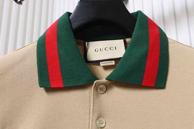 GUCCI Red Green Webbing Double G Tonal Pattern Webbing Embroidery Short Sleeve Polo Shirt Style 1