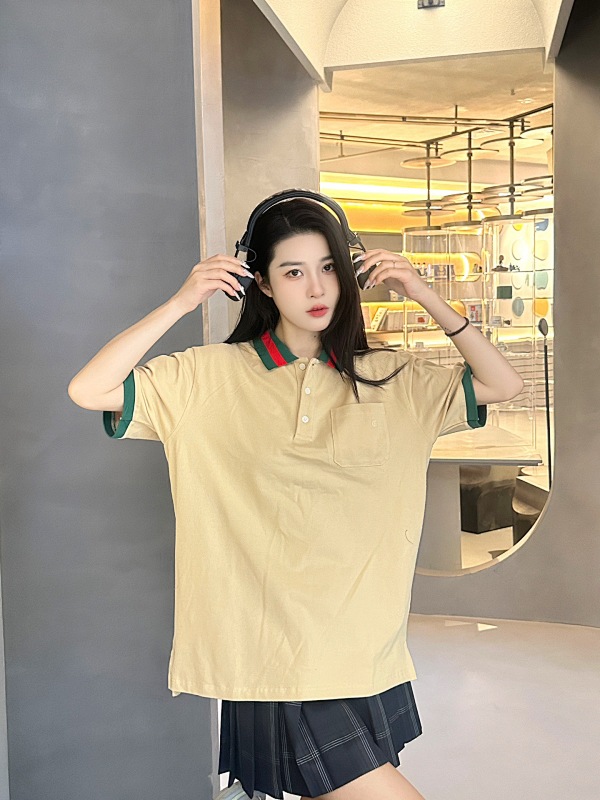 GUCCI Red Green Webbing Double G Tonal Pattern Webbing Embroidery Short Sleeve Polo Shirt Style 1