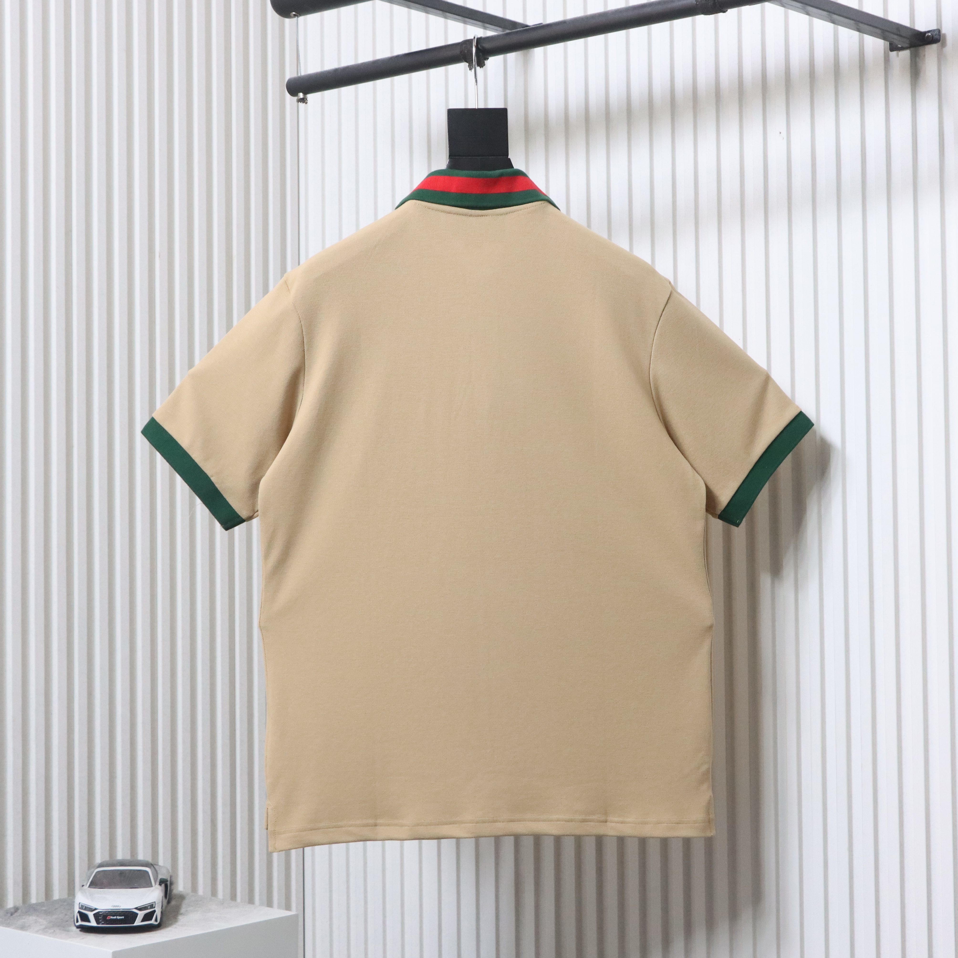 GUCCI Red Green Webbing Double G Tonal Pattern Webbing Embroidery Short Sleeve Polo Shirt Style 1