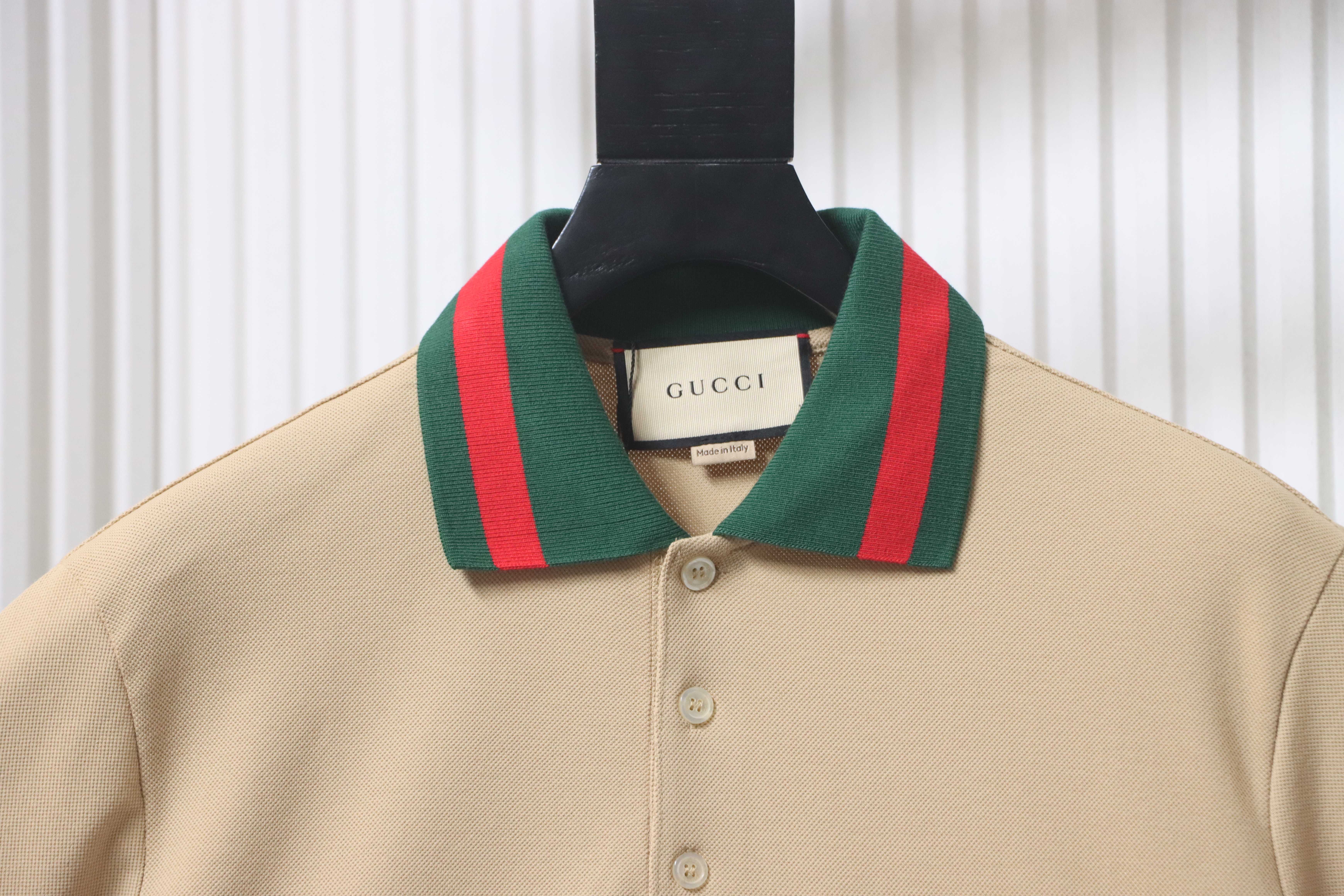GUCCI Red Green Webbing Double G Tonal Pattern Webbing Embroidery Short Sleeve Polo Shirt Style 1