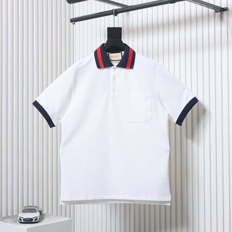 GUCCI Red Green Webbing Double G Tonal Pattern Webbing Embroidery Short Sleeve Polo Shirt Style 2
