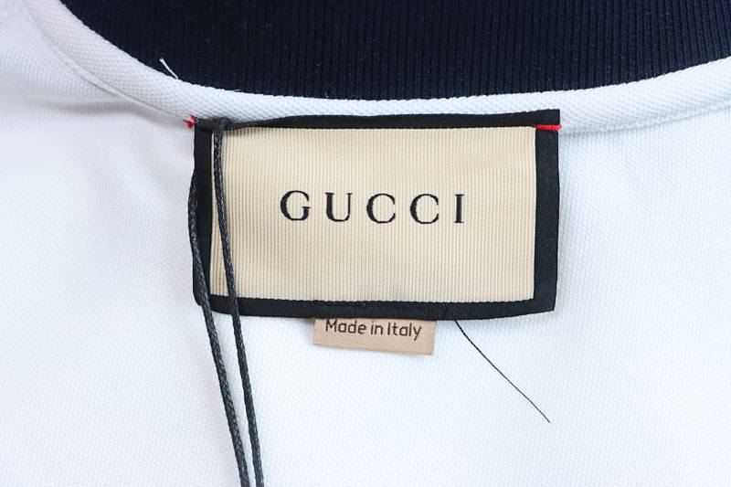 GUCCI Red Green Webbing Double G Tonal Pattern Webbing Embroidery Short Sleeve Polo Shirt Style 2