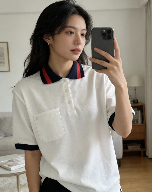 GUCCI Red Green Webbing Double G Tonal Pattern Webbing Embroidery Short Sleeve Polo Shirt Style 2