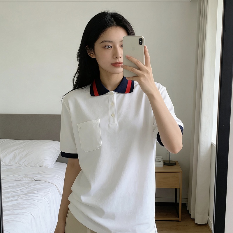 GUCCI Red Green Webbing Double G Tonal Pattern Webbing Embroidery Short Sleeve Polo Shirt Style 2