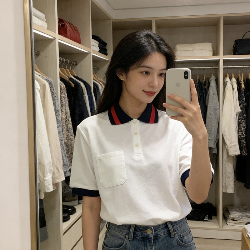GUCCI Red Green Webbing Double G Tonal Pattern Webbing Embroidery Short Sleeve Polo Shirt Style 2