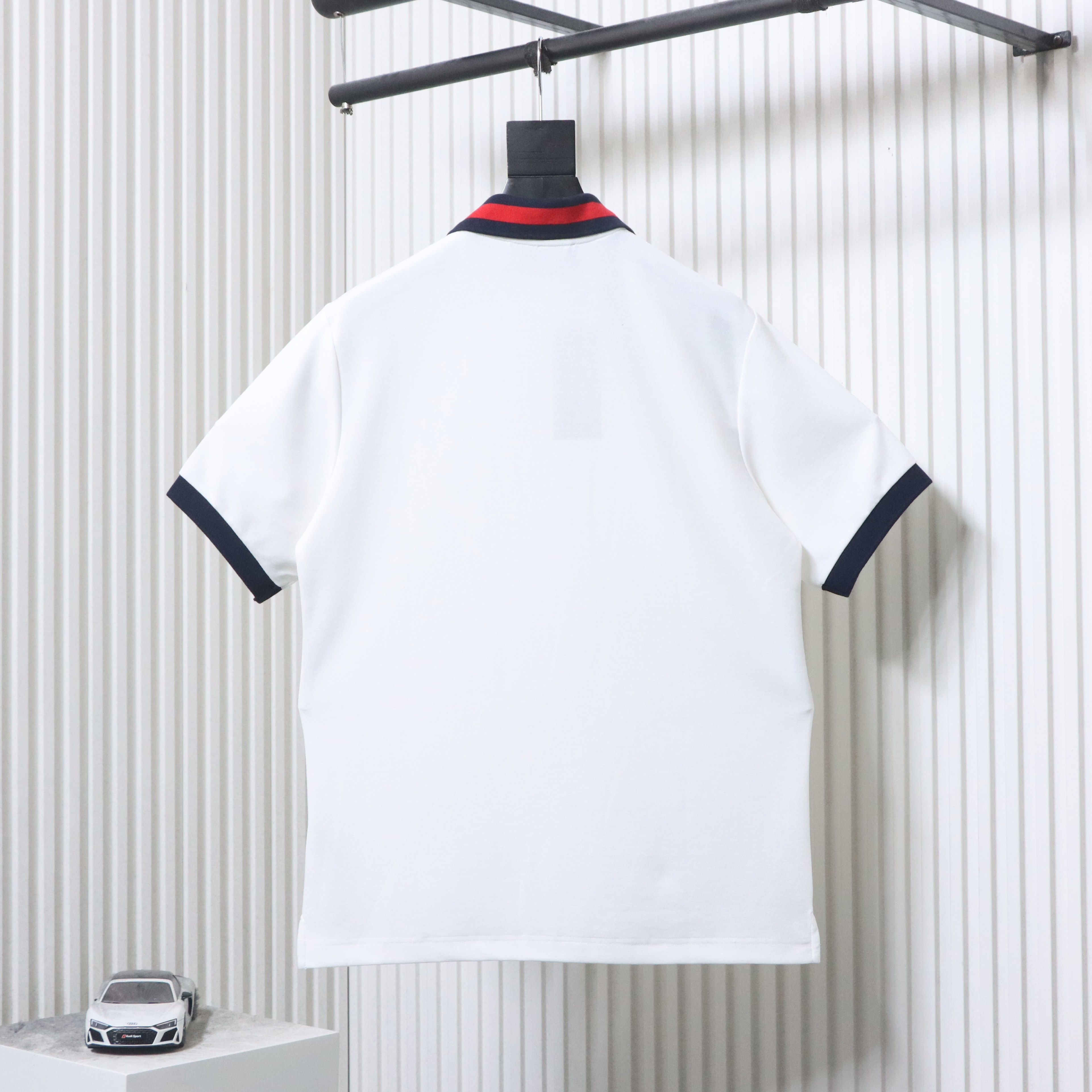 GUCCI Red Green Webbing Double G Tonal Pattern Webbing Embroidery Short Sleeve Polo Shirt Style 2