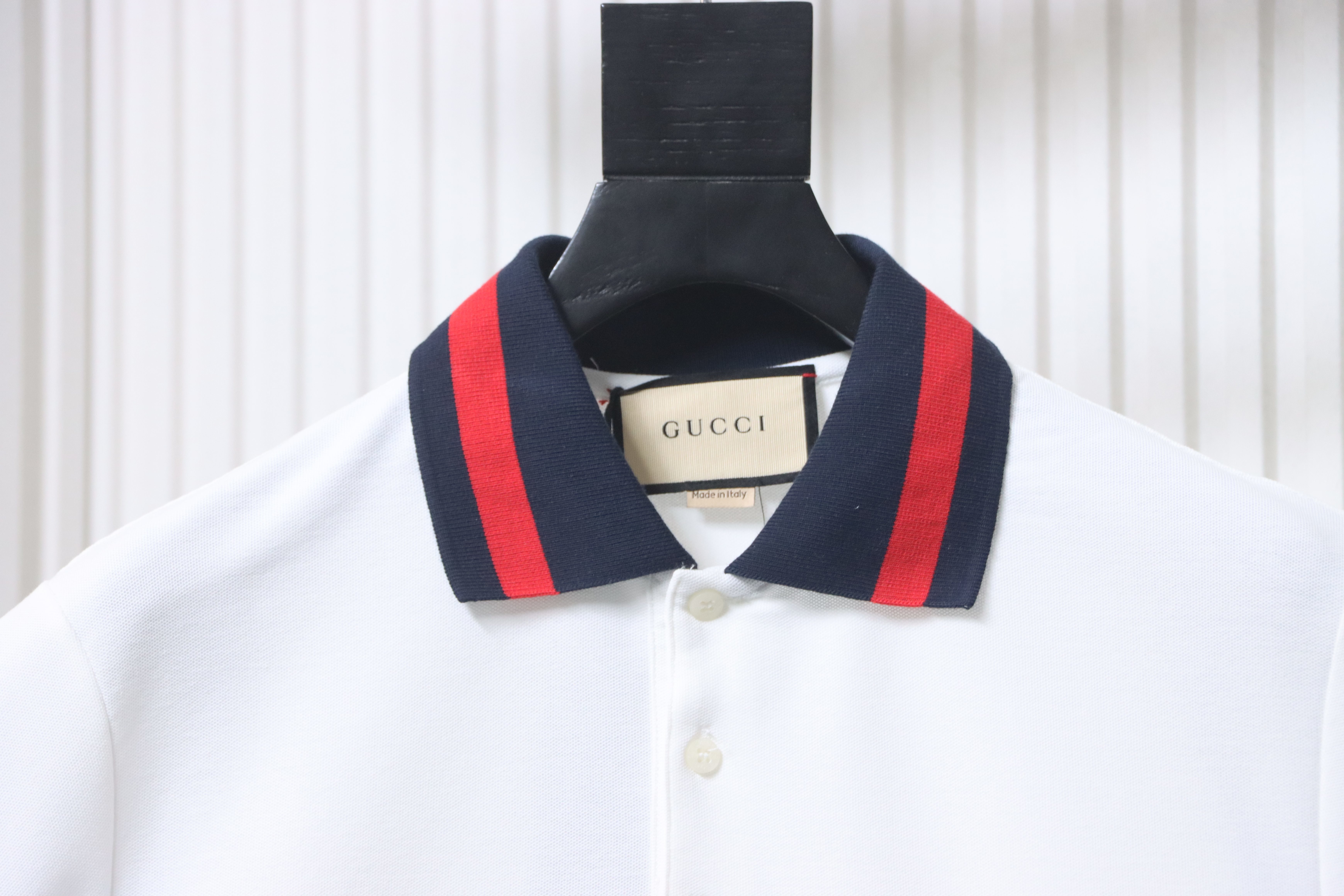 GUCCI Red Green Webbing Double G Tonal Pattern Webbing Embroidery Short Sleeve Polo Shirt Style 2