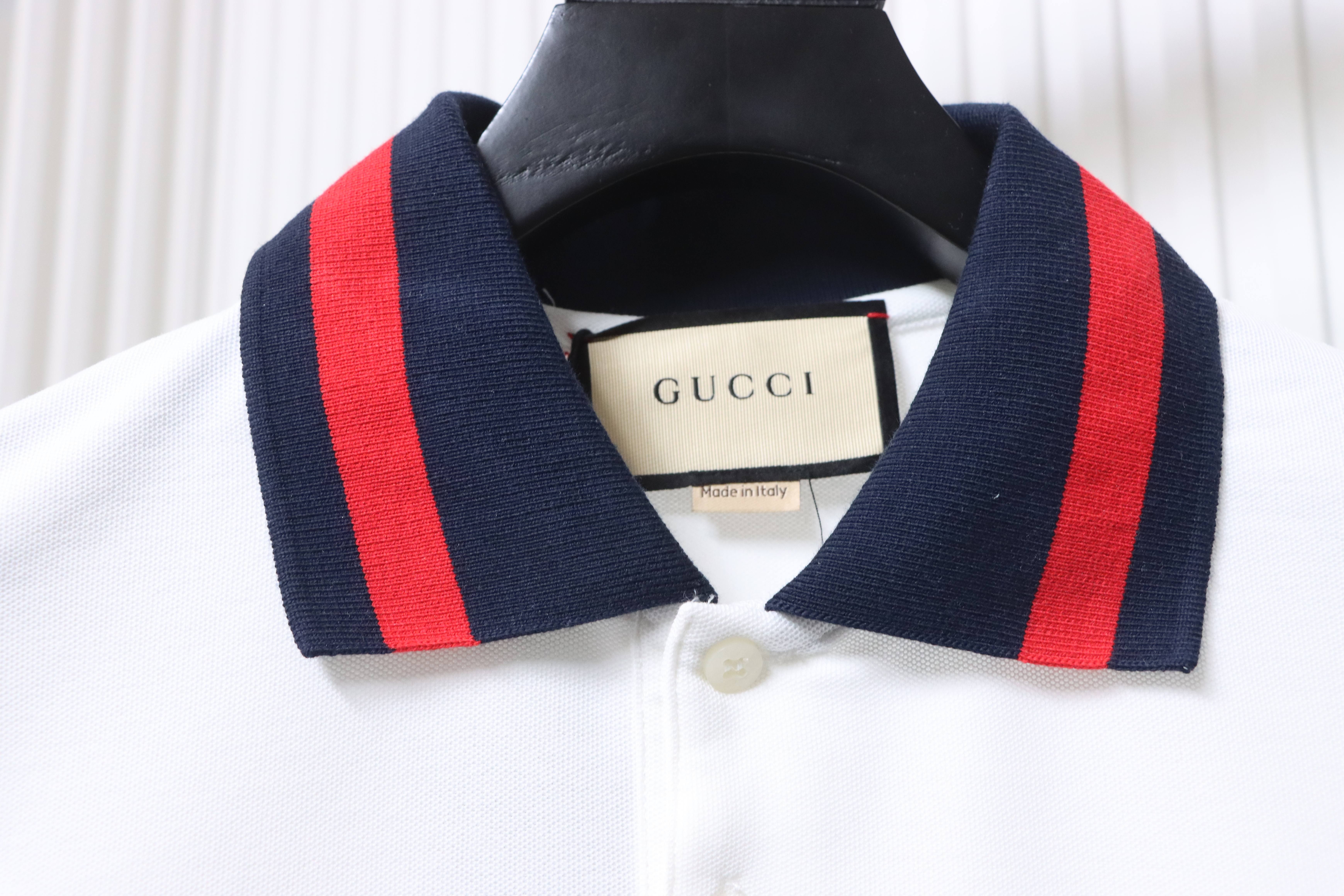 GUCCI Red Green Webbing Double G Tonal Pattern Webbing Embroidery Short Sleeve Polo Shirt Style 2