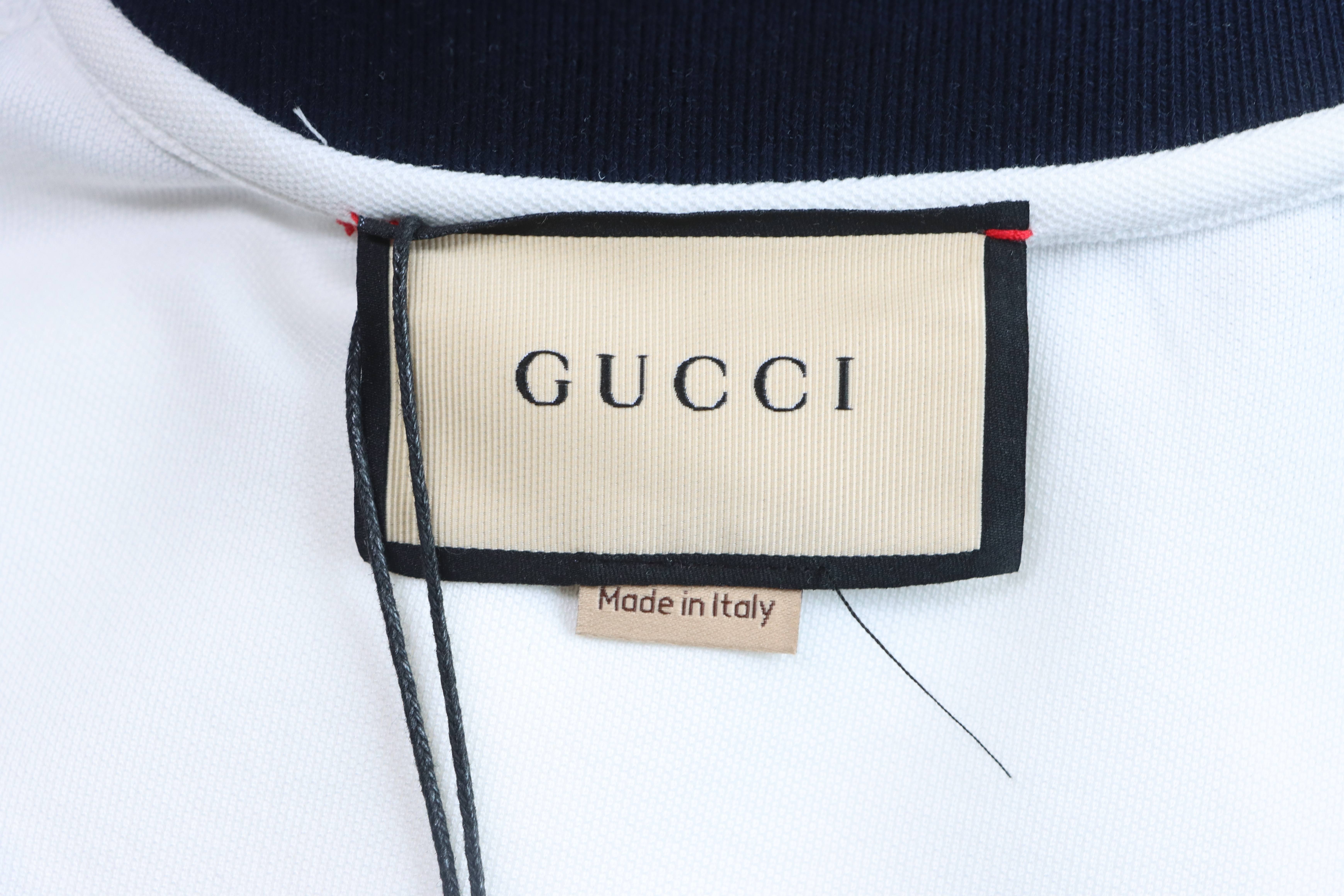 GUCCI Red Green Webbing Double G Tonal Pattern Webbing Embroidery Short Sleeve Polo Shirt Style 2