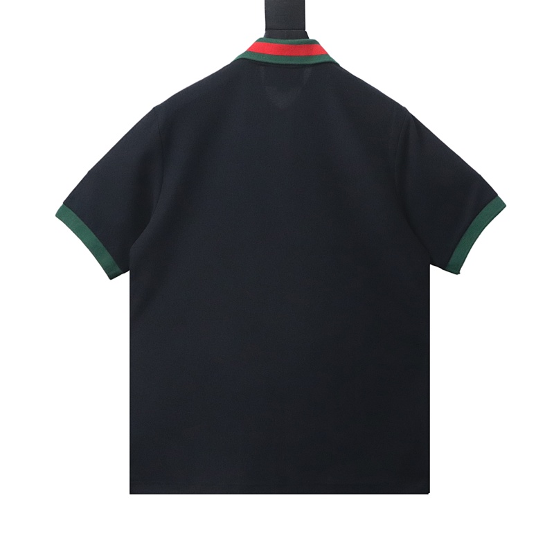 GUCCI Red Green Webbing Double G Tonal Pattern Webbing Embroidery Short Sleeve Polo Shirt Style 3