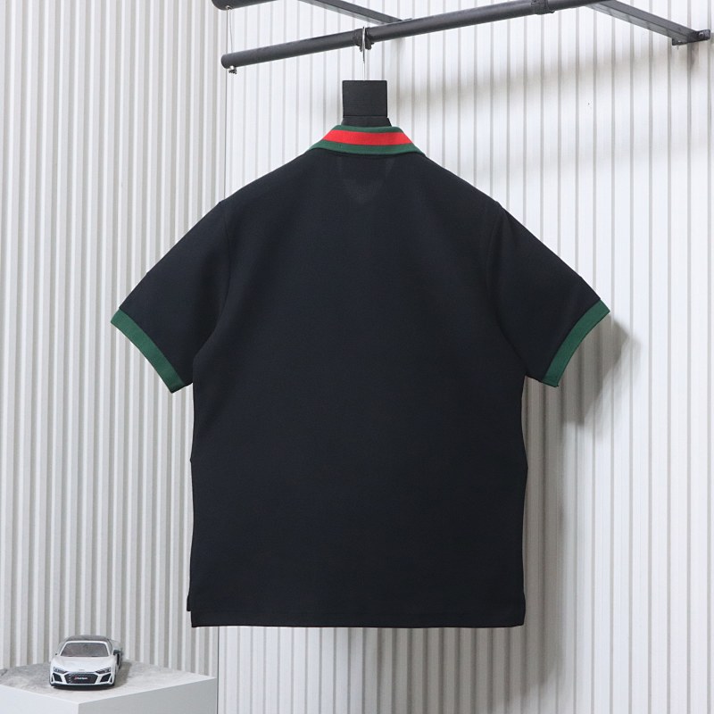GUCCI Red Green Webbing Double G Tonal Pattern Webbing Embroidery Short Sleeve Polo Shirt Style 3