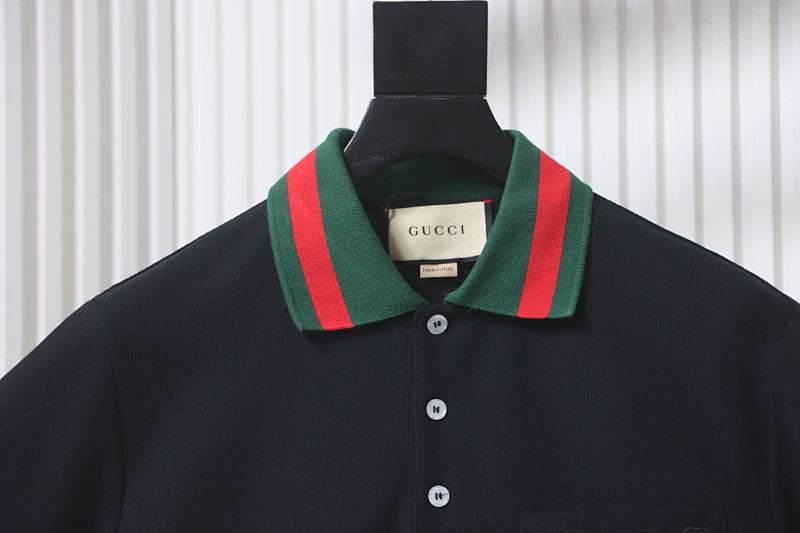 GUCCI Red Green Webbing Double G Tonal Pattern Webbing Embroidery Short Sleeve Polo Shirt Style 3