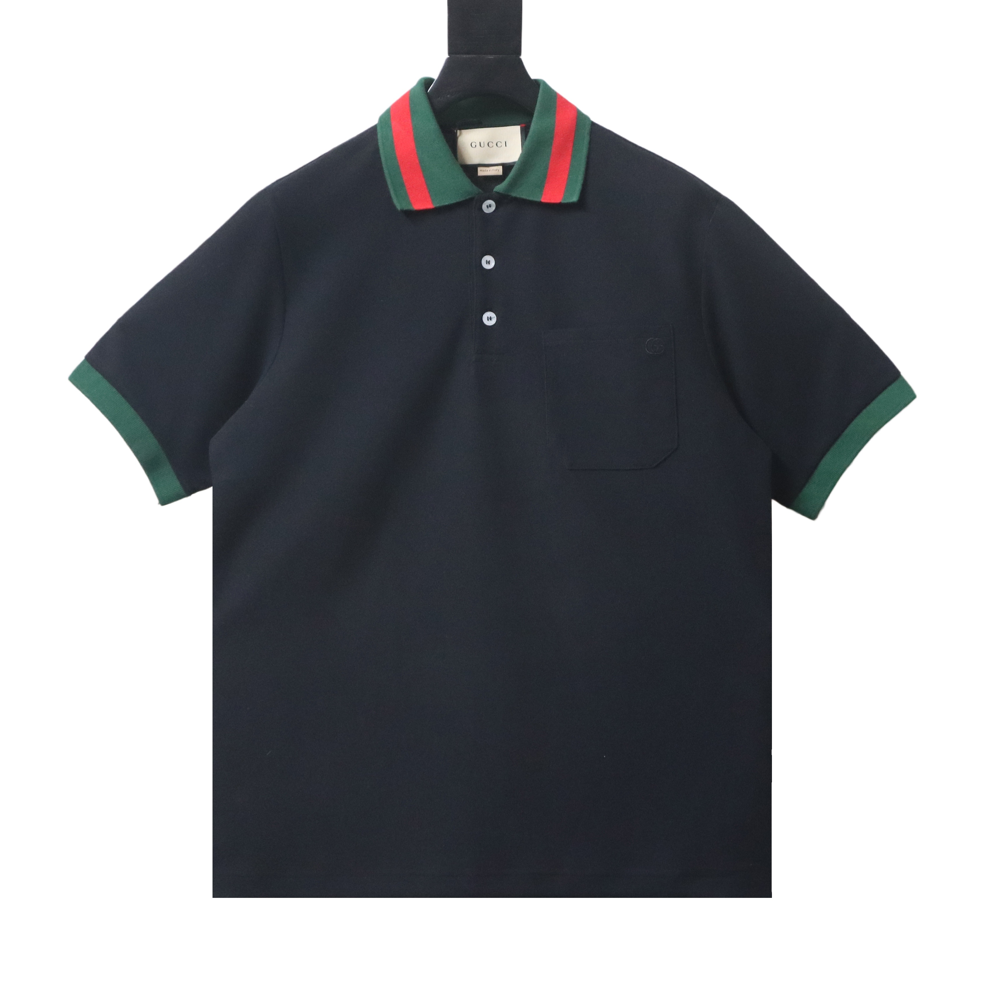 GUCCI Red Green Webbing Double G Tonal Pattern Webbing Embroidery Short Sleeve Polo Shirt Style 3