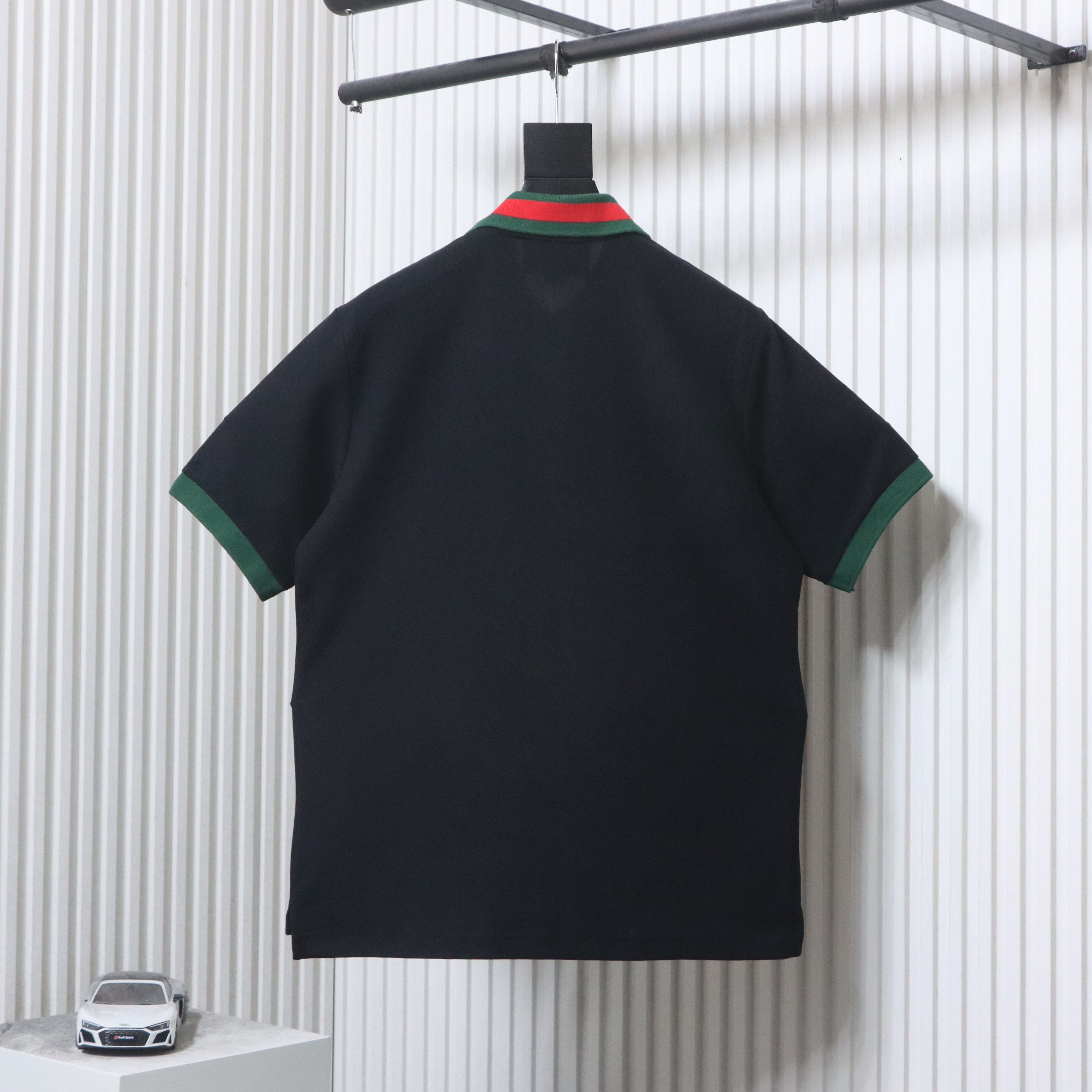 GUCCI Red Green Webbing Double G Tonal Pattern Webbing Embroidery Short Sleeve Polo Shirt Style 3