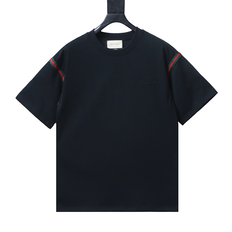 GUCCI Red Green Webbing Small Logo Webbing Embroidery Short Sleeve T-Shirt Style 1
