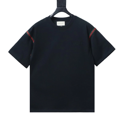 GUCCI Red Green Webbing Small Logo Webbing Embroidery Short Sleeve T-Shirt Style 1 01