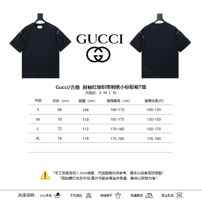GUCCI Red Green Webbing Small Logo Webbing Embroidery Short Sleeve T-Shirt Style 1 02
