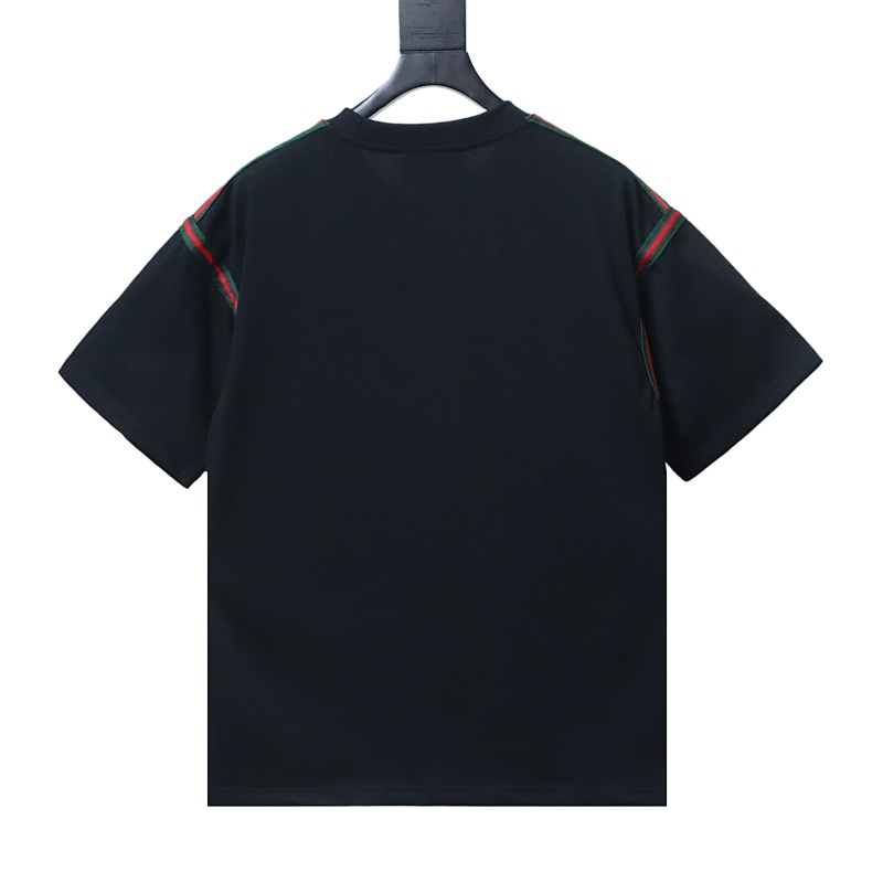 GUCCI Red Green Webbing Small Logo Webbing Embroidery Short Sleeve T-Shirt Style 1