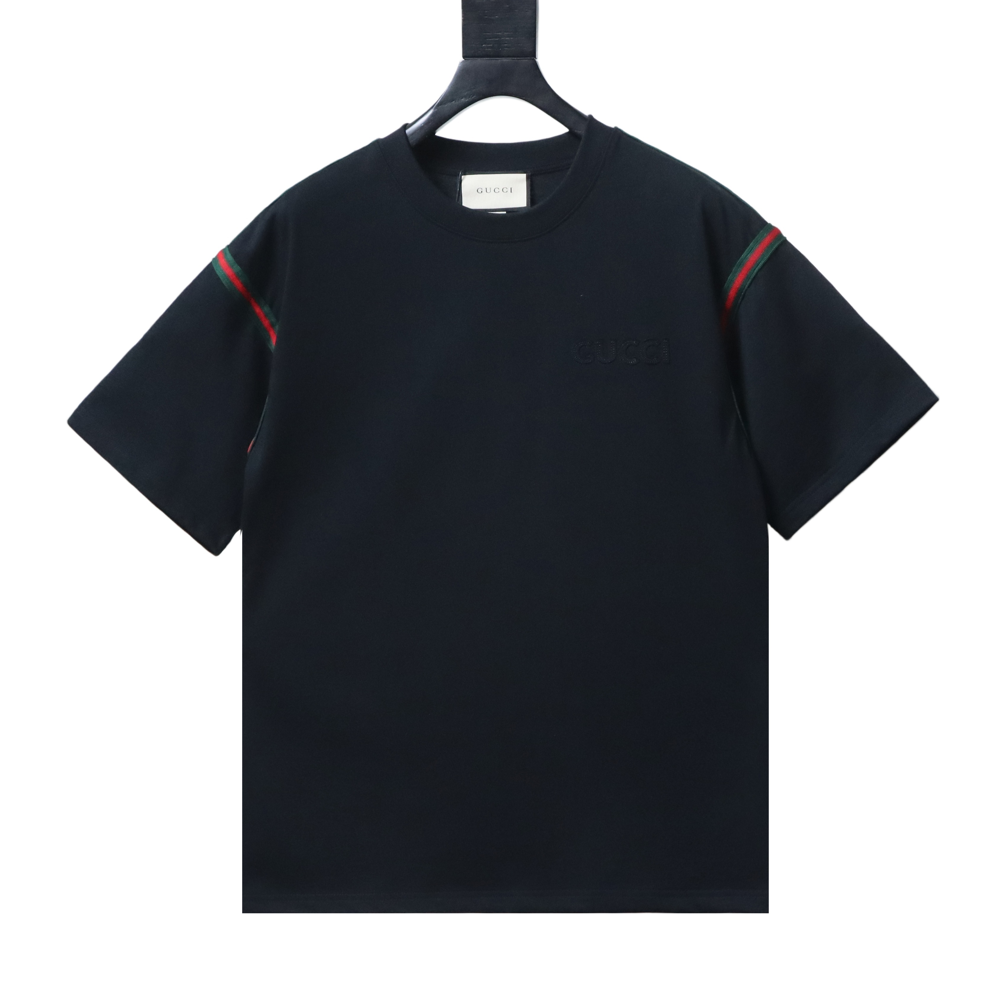 GUCCI Red Green Webbing Small Logo Webbing Embroidery Short Sleeve T-Shirt Style 1