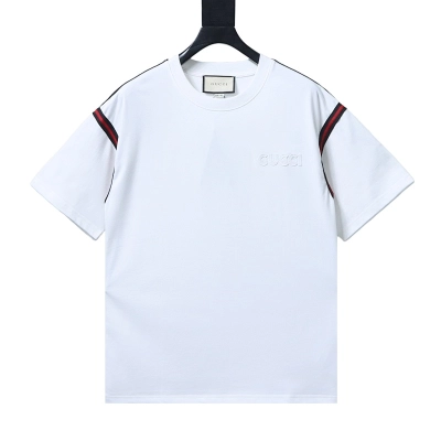 GUCCI Red Green Webbing Small Logo Webbing Embroidery Short Sleeve T-Shirt Style 2 01