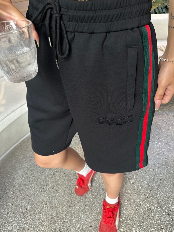 GUCCI Side Webbing Patch Logo Embroidery Shorts Set Style 1