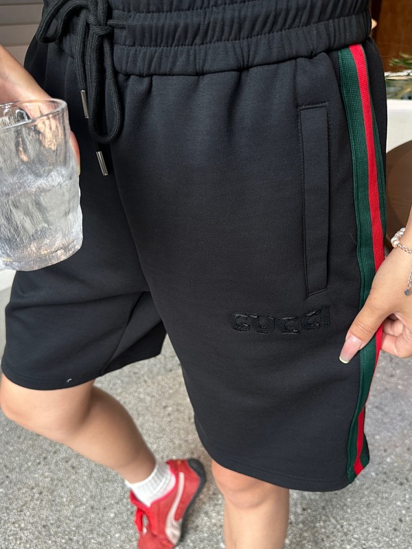 GUCCI Side Webbing Patch Logo Embroidery Shorts Set Style 1