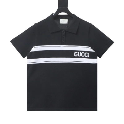 GUCCI Striped Letter Jacquard Knit Jacquard Short Sleeve Polo Shirt 01
