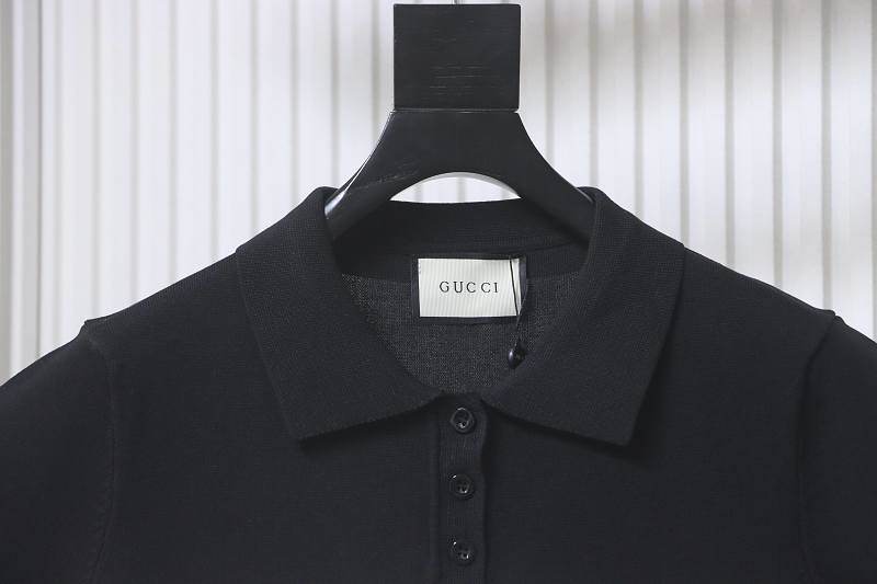 GUCCI Striped Letter Jacquard Knit Jacquard Short Sleeve Polo Shirt