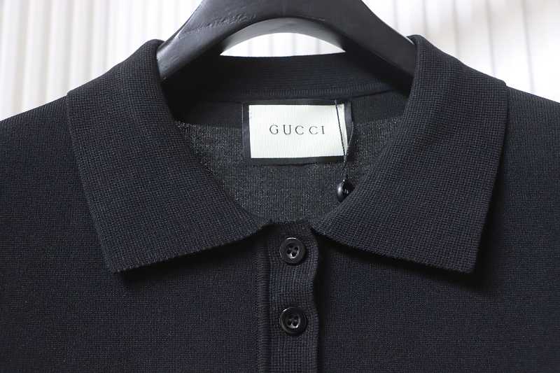 GUCCI Striped Letter Jacquard Knit Jacquard Short Sleeve Polo Shirt