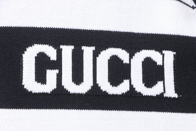 GUCCI Striped Letter Jacquard Knit Jacquard Short Sleeve Polo Shirt