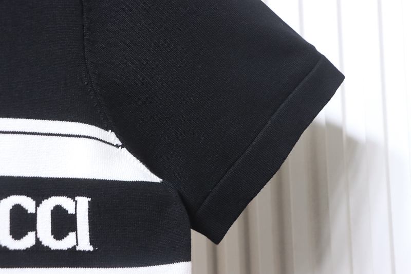 GUCCI Striped Letter Jacquard Knit Jacquard Short Sleeve Polo Shirt