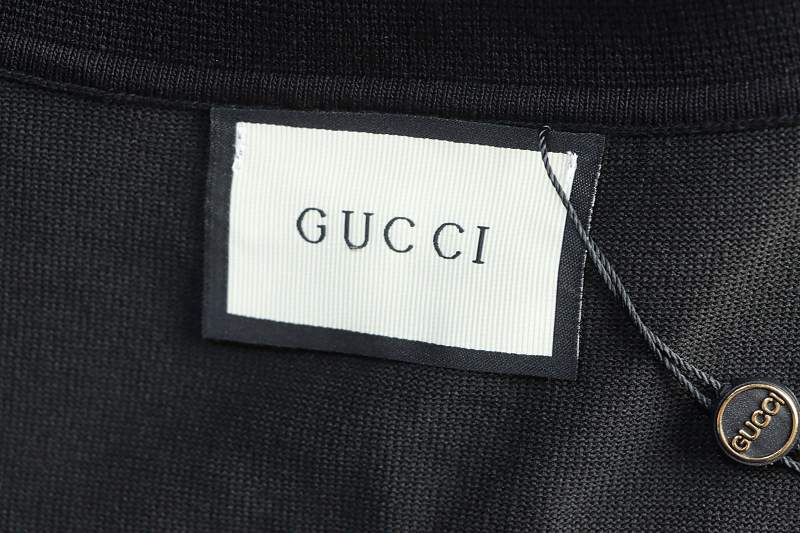 GUCCI Striped Letter Jacquard Knit Jacquard Short Sleeve Polo Shirt