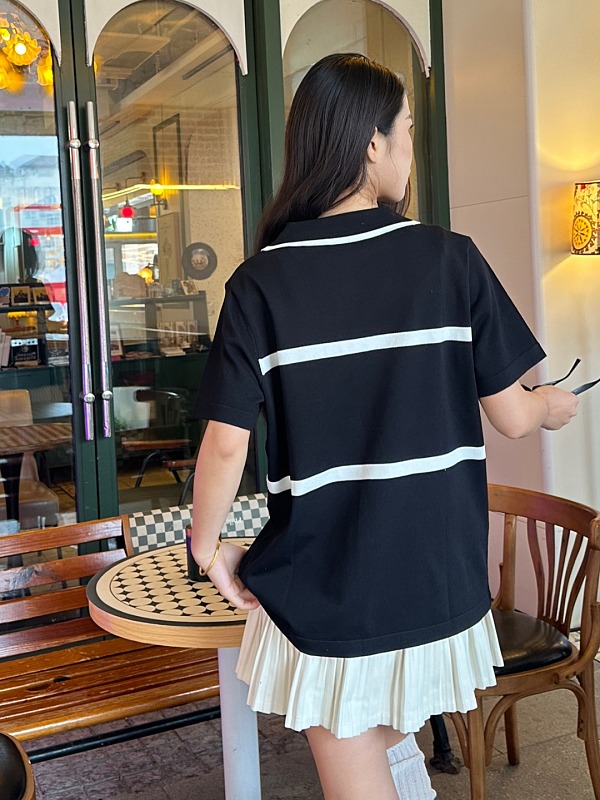 GUCCI Striped Letter Jacquard Knit Jacquard Short Sleeve Polo Shirt