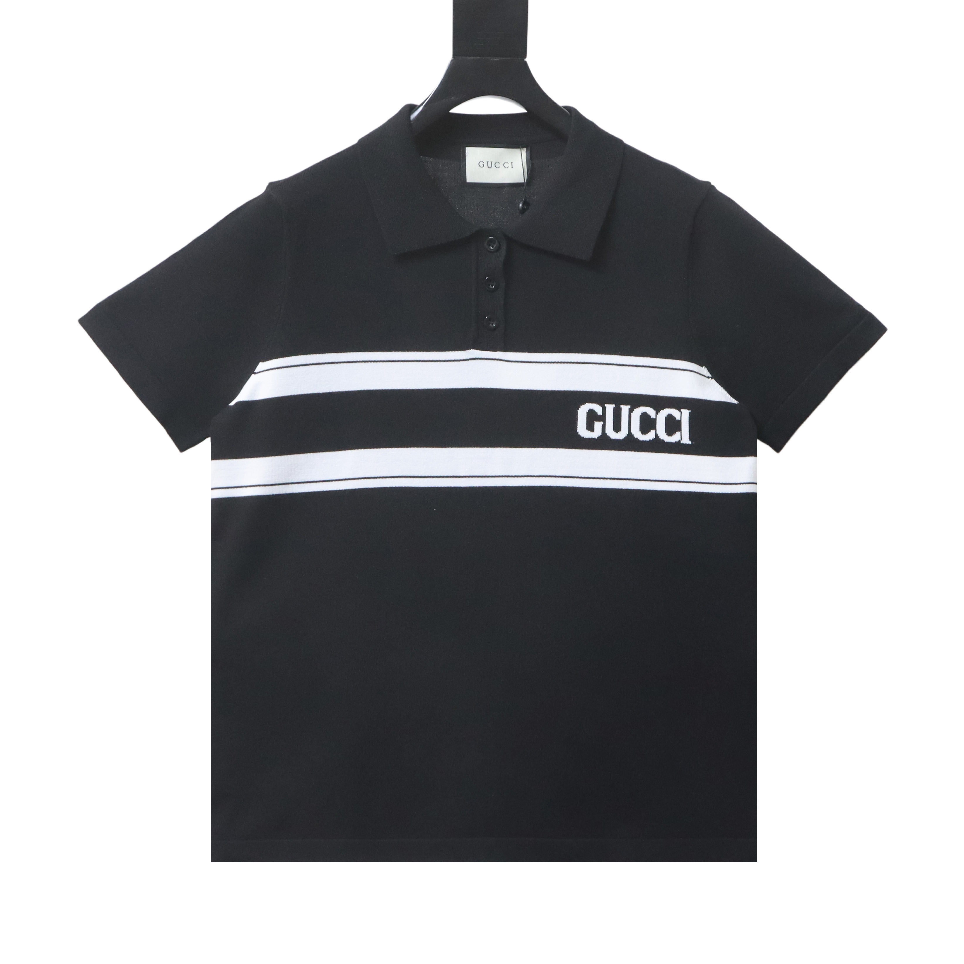 GUCCI Striped Letter Jacquard Knit Jacquard Short Sleeve Polo Shirt