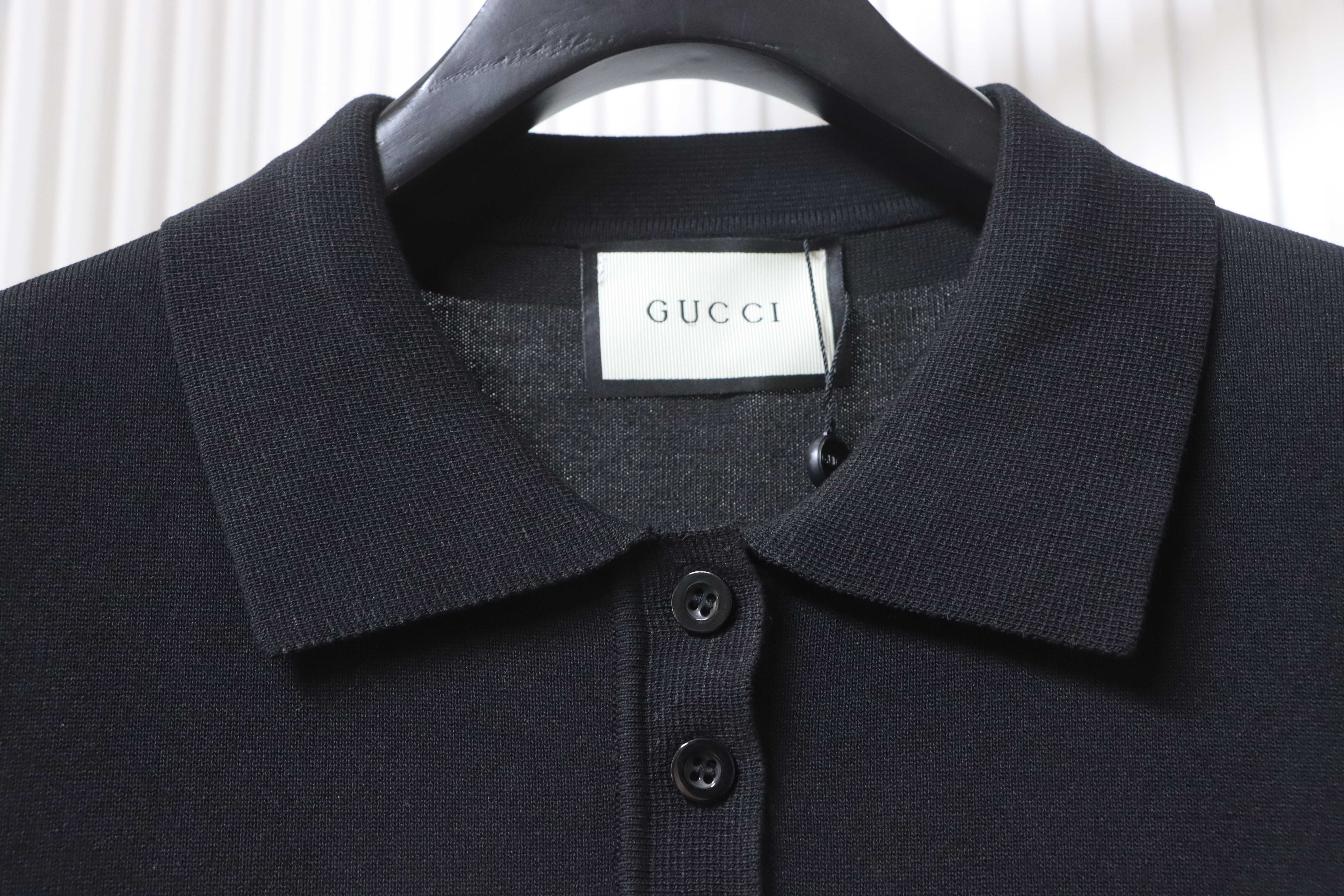 GUCCI Striped Letter Jacquard Knit Jacquard Short Sleeve Polo Shirt