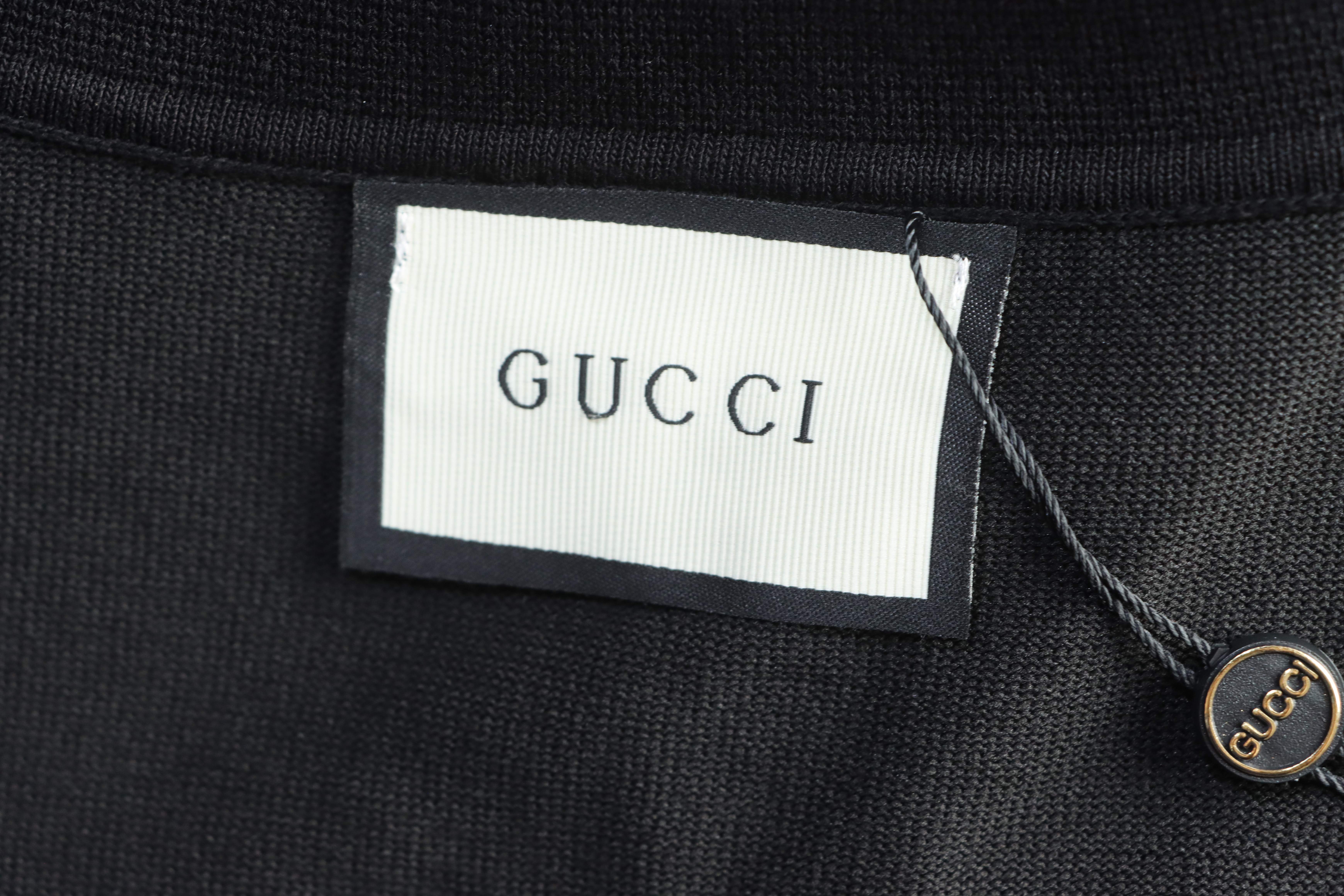 GUCCI Striped Letter Jacquard Knit Jacquard Short Sleeve Polo Shirt