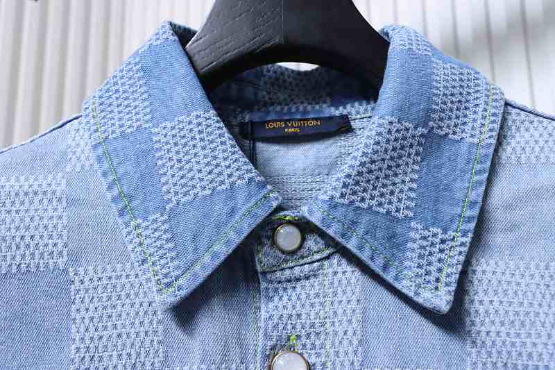 LOUIS VUITTON 25SS Checkerboard Set Denim Short Sleeve Shirt Style 1