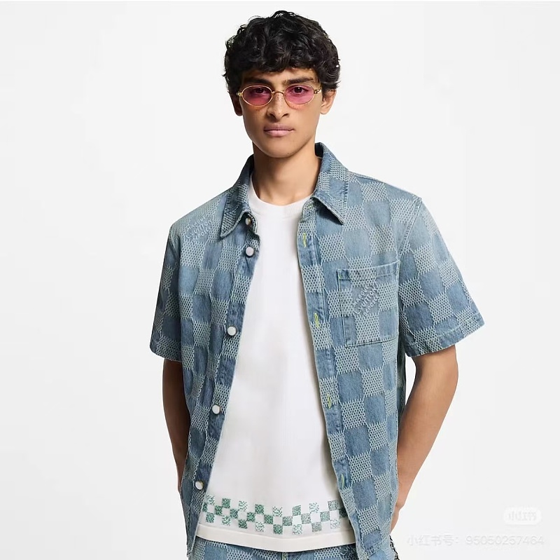 LOUIS VUITTON 25SS Checkerboard Set Denim Short Sleeve Shirt Style 1