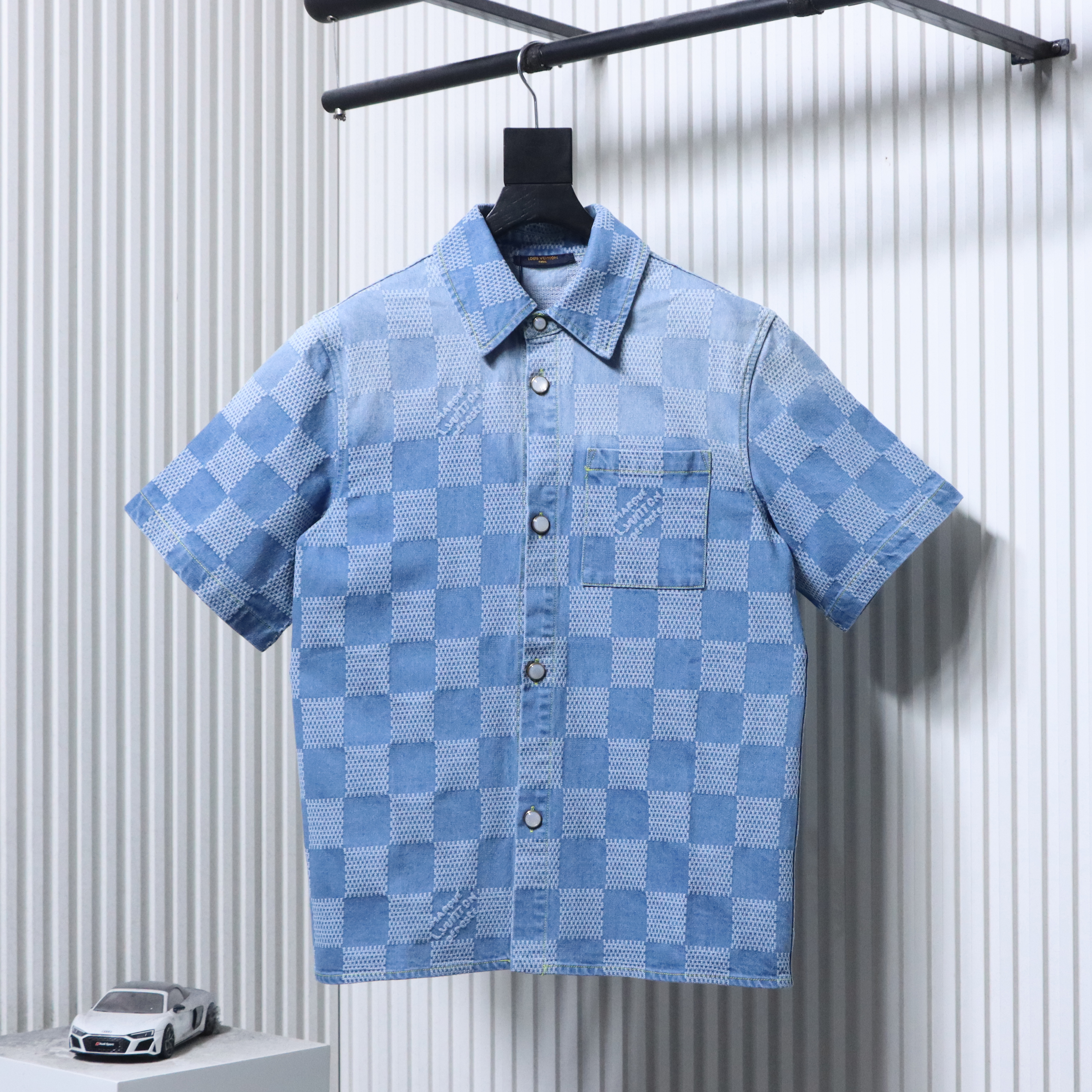 LOUIS VUITTON 25SS Checkerboard Set Denim Short Sleeve Shirt Style 1