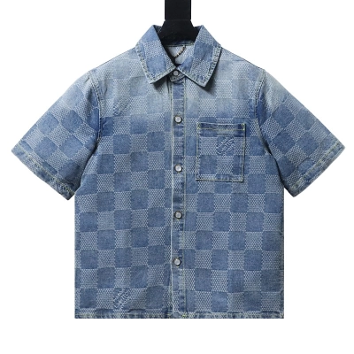 LOUIS VUITTON 25SS Checkerboard Set Denim Short Sleeve Shirt Style 2 01